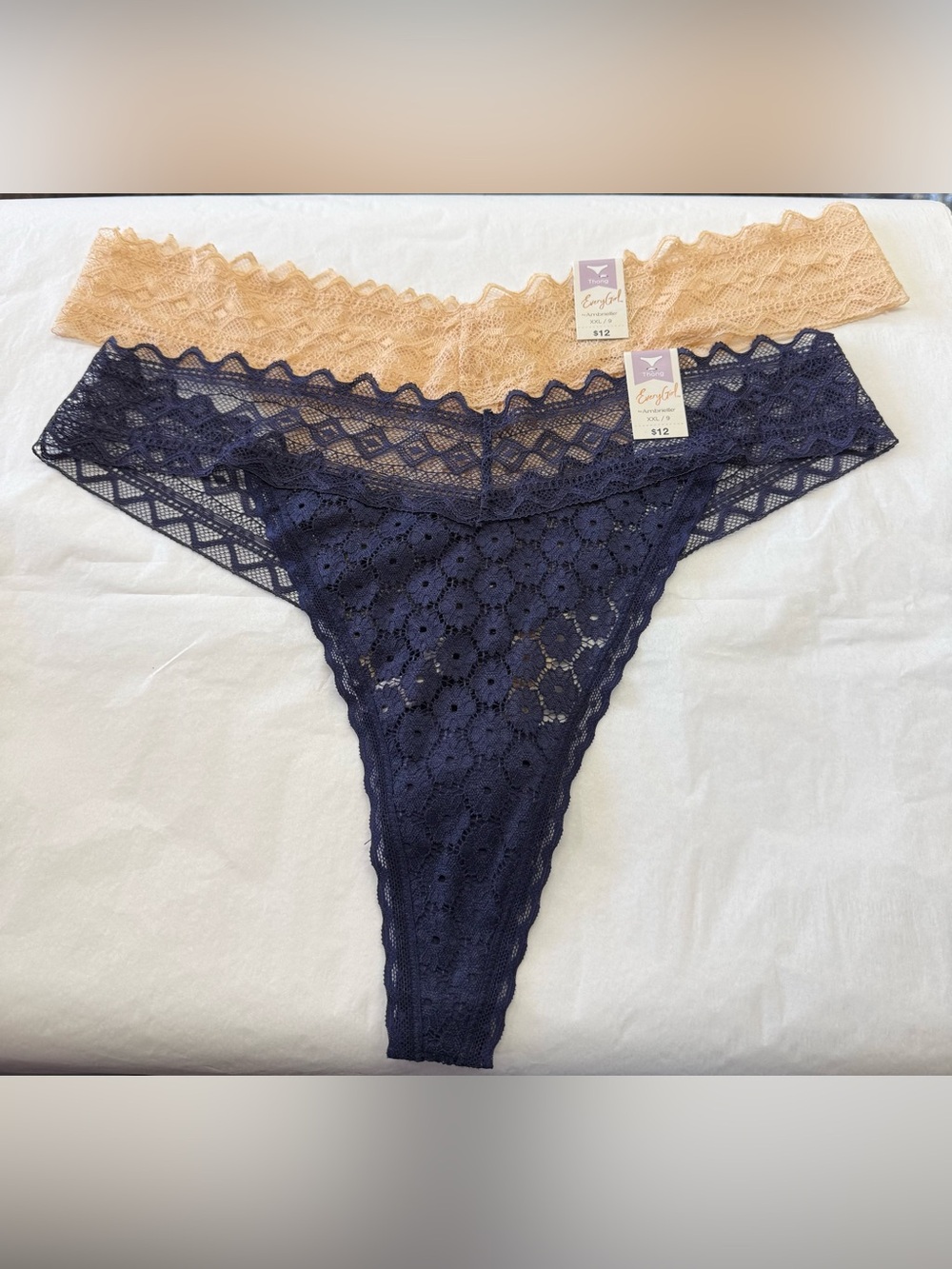 Ambrielle EveryGirl Lace Thong Panties 2 Pack XXL/9 NWT